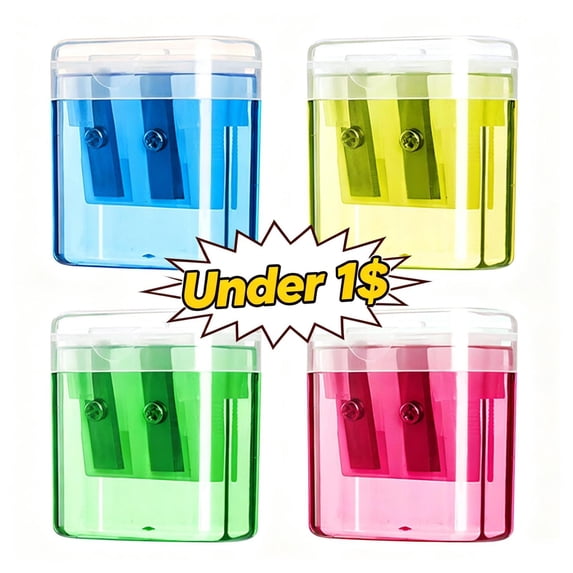 4 Pack Double Hole Manual Pencil Sharpener with Clear Leak‑Proof Shavings Storage Container, Multipurpose Compact Writing Utensils Sharpener for Office Artist Craft Daily Supplies (Multicolor)