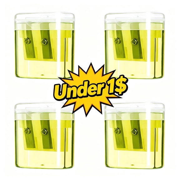 4 Pack Double Hole Manual Pencil Sharpener with Clear Leak‑Proof Shavings Storage Container, Multipurpose Compact Writing Utensils Sharpener for Office Artist Craft Daily Supplies (Yellow)