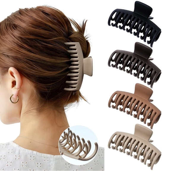 4 Pack Double Row Teeth Claw Clips for Thin Hair, 3.5" Medium Strong Hold Matte Hair Clips for Thin and Short Fine Hair Accessories