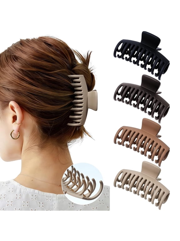 4 Pack Double Row Teeth Claw Clips for Thin Hair, 3.5" Medium Strong Hold Matte Hair Clips for Thin and Short Fine Hair Accessories