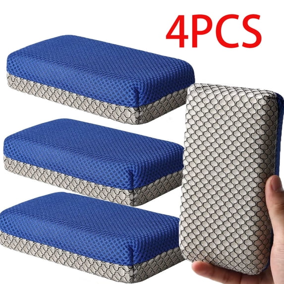 (4 Pack) Double Sided Car Wash Sponges, Bug Remover Sponge, Mesh Cleaning Tar Sponge for Washing, Microfiber Super Absorbent Soft, Washing Scratch Free