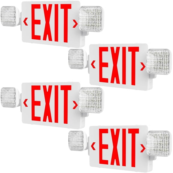 4 Pack Double-Sided Exit Sign with Emergency Lights, Two LED Adjustable Head with Battery Backup, ETL Certified, AC 120/277V, Commercial Emergency Lights Combo for Business