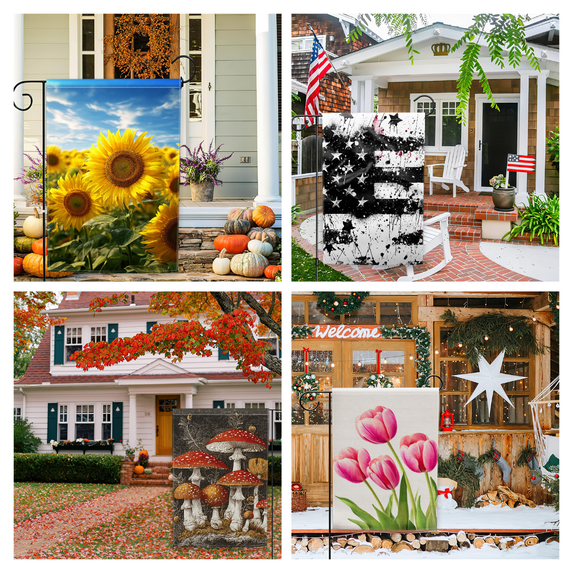 4 Pack Double Sided Garden Flags 12x18 Inch - Sunflower Rustic Charm for Farmhouse Porch, Seasonal Outdoor Yard Decor