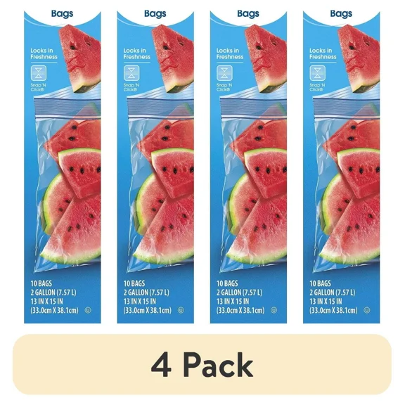 (4 Pack) Double Zipper Freezer Bags, 2 Gallon, 10 Count