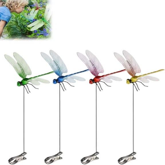 4 Pack Dragonfly Clip Bug Repellent, 3D Dragonfly Decor Gardening, Fake Dragonfly Clip, Dragonfly Hat Clip, 3D Dragonfly Garden Decorative Clips Easy to Use, Garden Bird and Fly Scare Devices