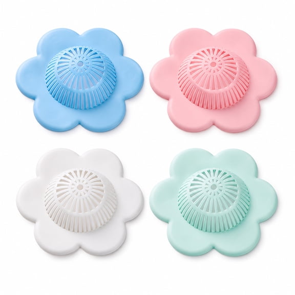 4 Pack Drain Hair Catchers, Flower Shower Drain Covers with Suction Cup Base, Anti-Clog Sink Strainer Filters for Bathroom, Bathtub, Kitchen, Laundry