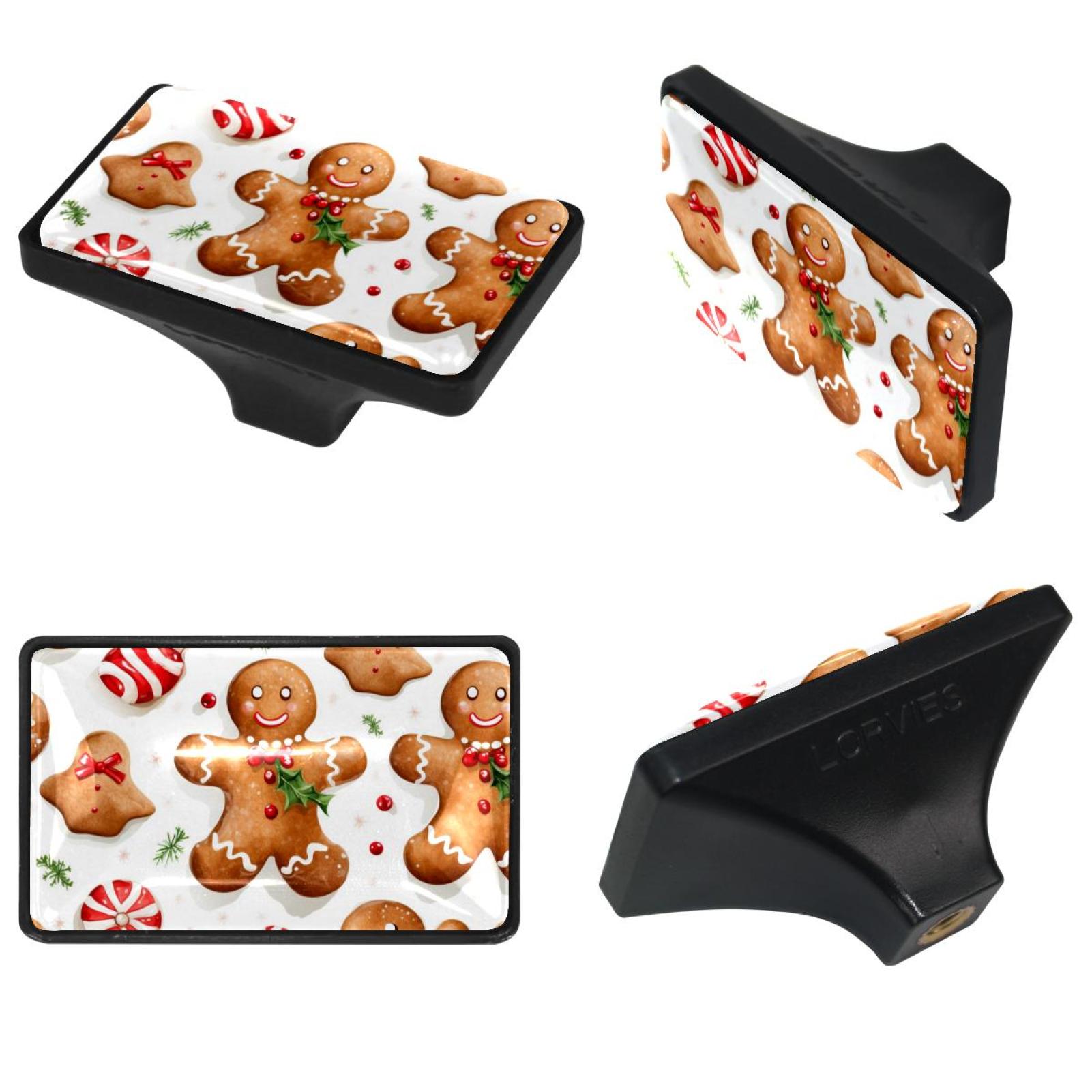 4 Pack Drawer Knob Pull Handle, Christmas Gingerbread Man Pattern