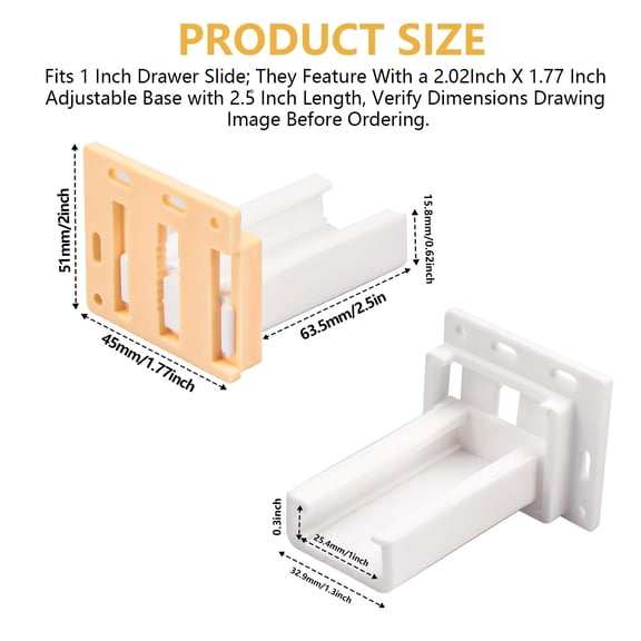 4 Pack Drawer Slide Track Brackets Plastic Rear Mount C-Shaped Hardware for 1 Inch Slides