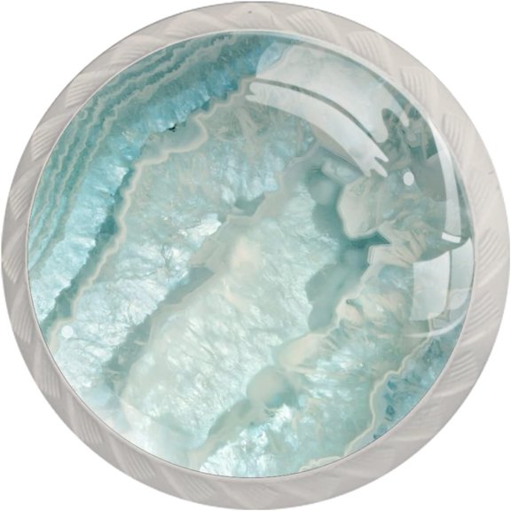 4 Pack Dresser Drawer Cabinet Knobs Teal Agate Texture Round Shape Crystal Glass Knobs Pulls Handles for Kitchen Wardrobe Cupboard Door Hardware with Screws, 35mm
