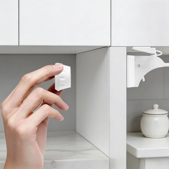 4 Pack No Drill Magnetic Cabinet Baby Safety Locks, Invisible Child Proof Drawer Lock with Magnetic Key, Adhesive Cabinet Lock for Kitchen Cupboard, Wardrobe