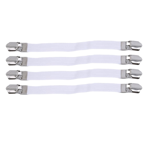 4-Pack Dual-Head Bed Sheet Grips, Adjustable Elastic Straps with Heavy-Duty Metal Clips, Slip-Resistant Fasteners for Bed Sheets, Duvet Covers, Ironing Board Covers, Sofa Cushions