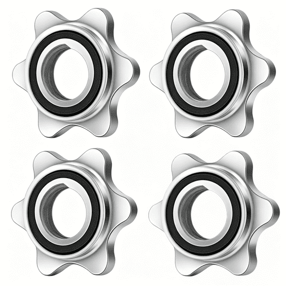 4 Pack Spinlock Barbell Collar Nuts for 1-Inch Bars, Hexagonal Anti-Slip Locking Nuts with Rubber Ring