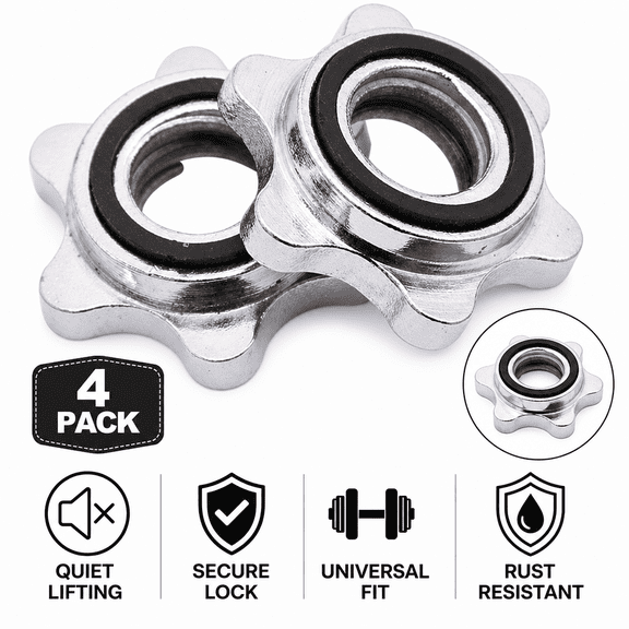 4 Pack Dumbbell Locking Nuts, 25mm Hexagonal Anti-Slip Spin Lock Collars for Standard Barbell Bars