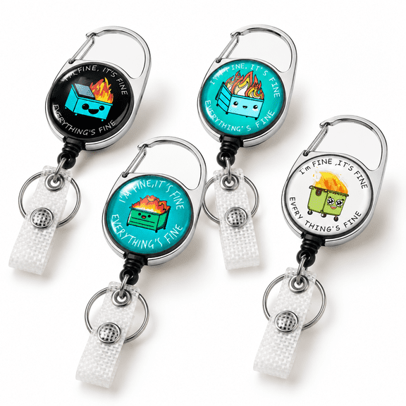 4-Pack Dumpster Fire Funny Retractable Badge Reels With Carabiner Clips