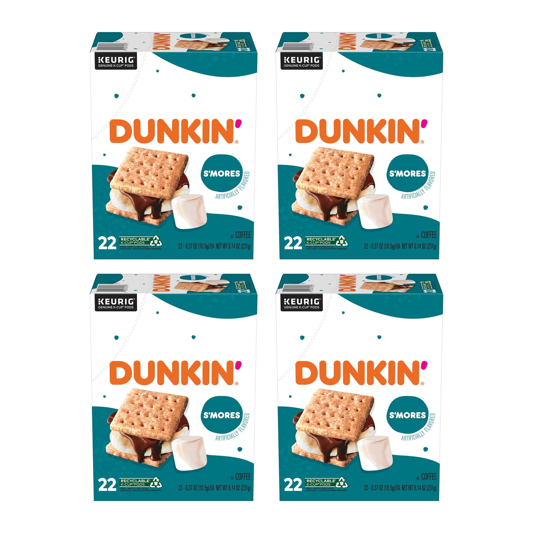 (4 Pack) Dunkin’ S’mores Artificially Flavored Coffee, Medium Roast, Keurig K-Cup Pods, 22 Count Box