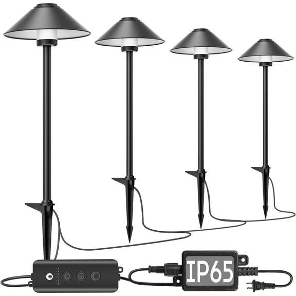 4 Pack Dusk to Dawn Outdoor Pathway LightsDimmable LED Landscape Path Lights, Timer & Memory Function, IP65 Waterproof Wired Low Voltage Lighting with Transformer