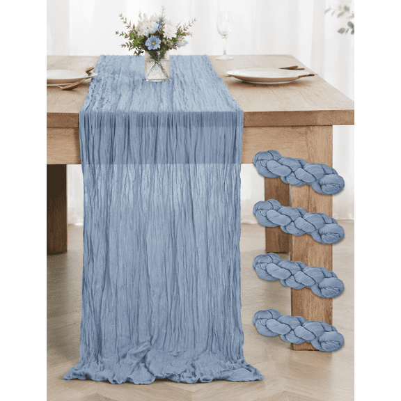 4 Pack Dusty Blue Cheesecloth Table Runner 20x120 Inch Gauze Table Runners 10 FT Long, Semi Sheer Boho Cheese Cloth Fabric Table Runner Bulk for Wedding Party Baby Shower Bridal Shower Decor