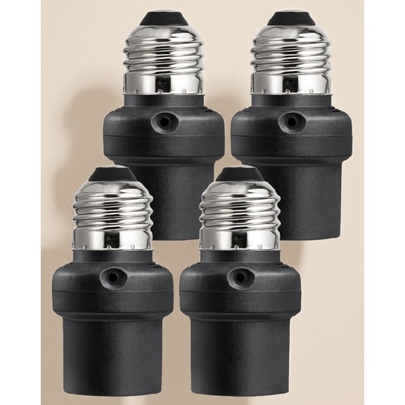 4 Pack E26/E27 Dusk to Dawn Light Socket Adapter, Photocell Sensor Bulb Holder for Porch Fixtures, Black