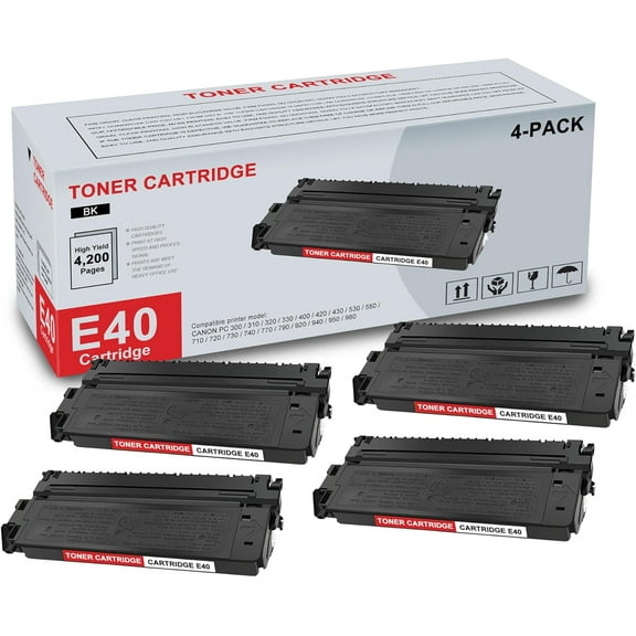4-Pack E40 1491A002 Cartridge Black Toner Cartridge High Yield Compatible E40 Cartridge Replacement for Canon PC 300 310 320 330 400 420 430 530 550 710 720 730 740 770 790 920 940 950 980 Printer