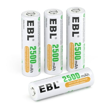 4 Pack EBL AA Rechargeable Batteries NiMH 1.2V 2500mAh High Performance Pre-Charged AA Battery