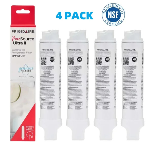 4-Pack EPTWFU01 Refrigerator Water Filter for Frigidaire PureSource Ultra II, Original OEM Replacement Cartridge