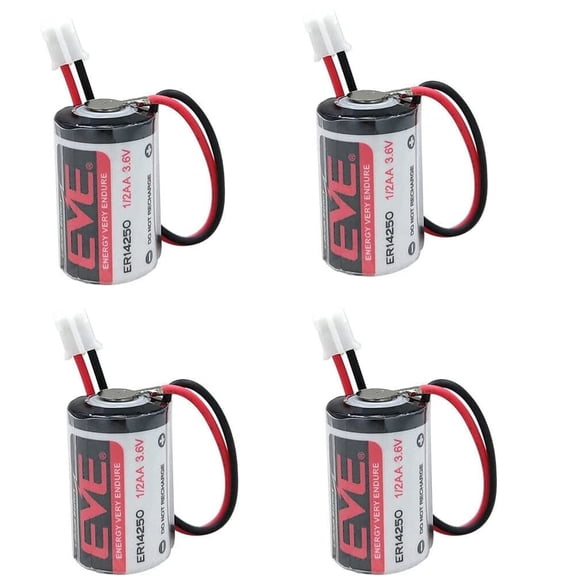 [4-Pack] EVE ER14250 3.6V 1200mAh Battery with Plug Compatible with EVE ER14250 1/2 AA LS14250, Non-Rechargeable Lithium Battery