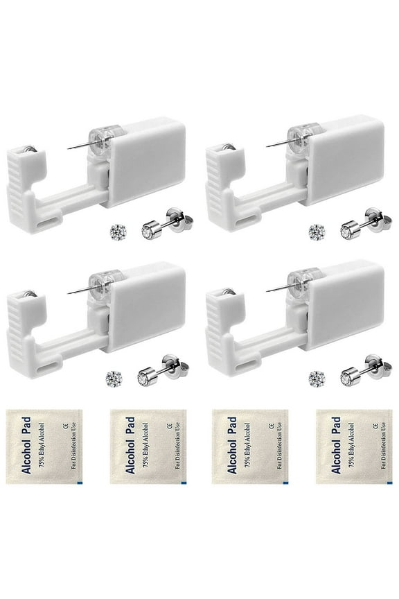 4 Pack Ear Piercing Gun Kit, Disposable Ear Piercing Gun with Silver Earring Studs Safety Ear Piercing Gun Kit Tool (3mm)