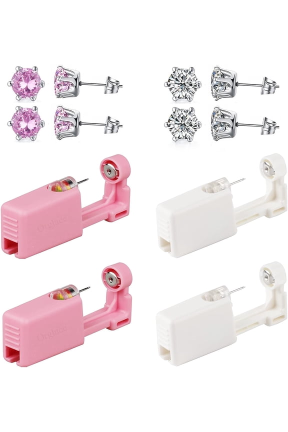 4 Pack Ear Piercing Kits 5mm Ear Stud Ear Piercing Gun Kits Tool with Cubic Zirconia Stud Earrings