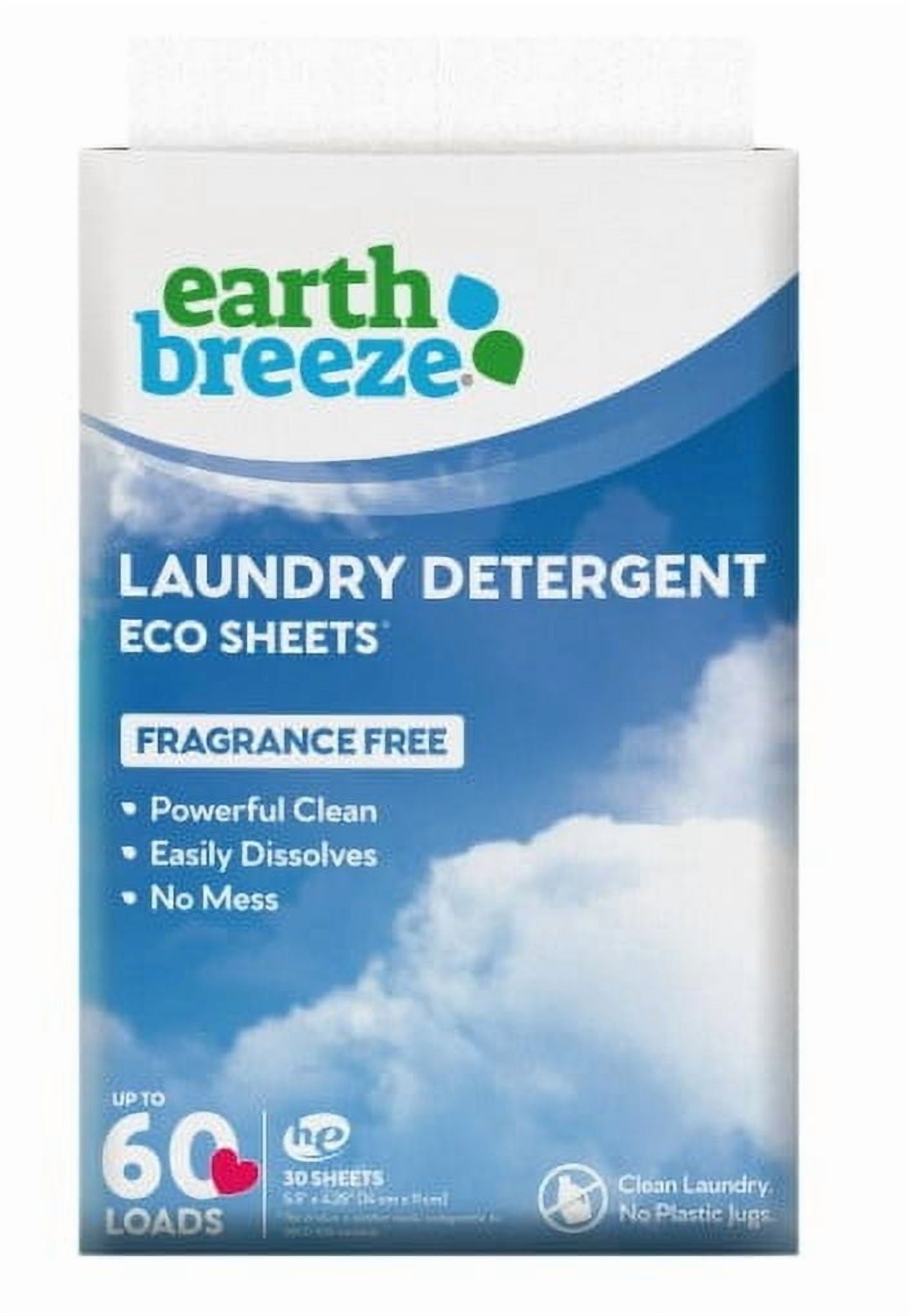 (4 - Pack) Earth Breeze Eco-Friendly Laundry Detergent Sheets - Scent Free, 60 Loads, Plastic-Free, Compact (30 Sheets)