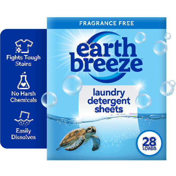 (4 Pack) Earth Breeze Laundry Detergent Sheets, Fragrance-Free, Eco Friendly, 14 Count, 28 Loads