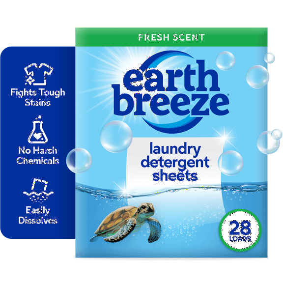 (4 Pack) Earth Breeze Laundry Detergent Sheets, Fresh Scent, Eco Friendly, 14 Count, 28 Loads