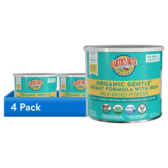 (4 pack) Earth's Best Organic Gentle Powder Baby Formula with Iron DHA & ARA, 21 oz Canister