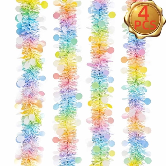 4 Pack Tinsel Garlands, Colorful Spring Garland for Party & Tree Decor