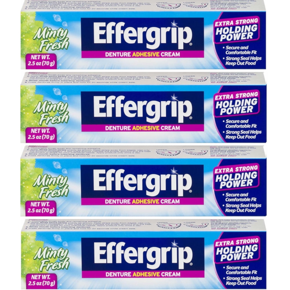 4 Pack Effergrip Extra Strong Denture Adhesive Cream Zinc Free 2.5oz Each
