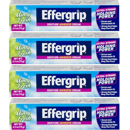 4 Pack Effergrip Extra Strong Denture Adhesive Cream Zinc Free 2.5oz Each