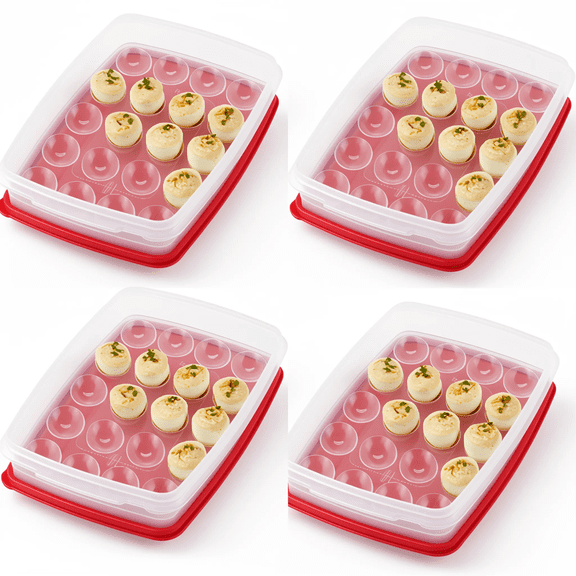 4 Pack Egg Keeper Storage Containers, Individual Slot Design, Refrigerator Egg Organizer, Clear/Red