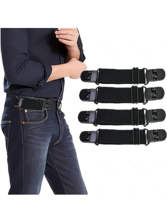 4 Pack Elastic Invisible Waist Belts, Unisex Lazy Belt for Pants Tightening, Simple Portable Clip On Adjustable Strap in Black
