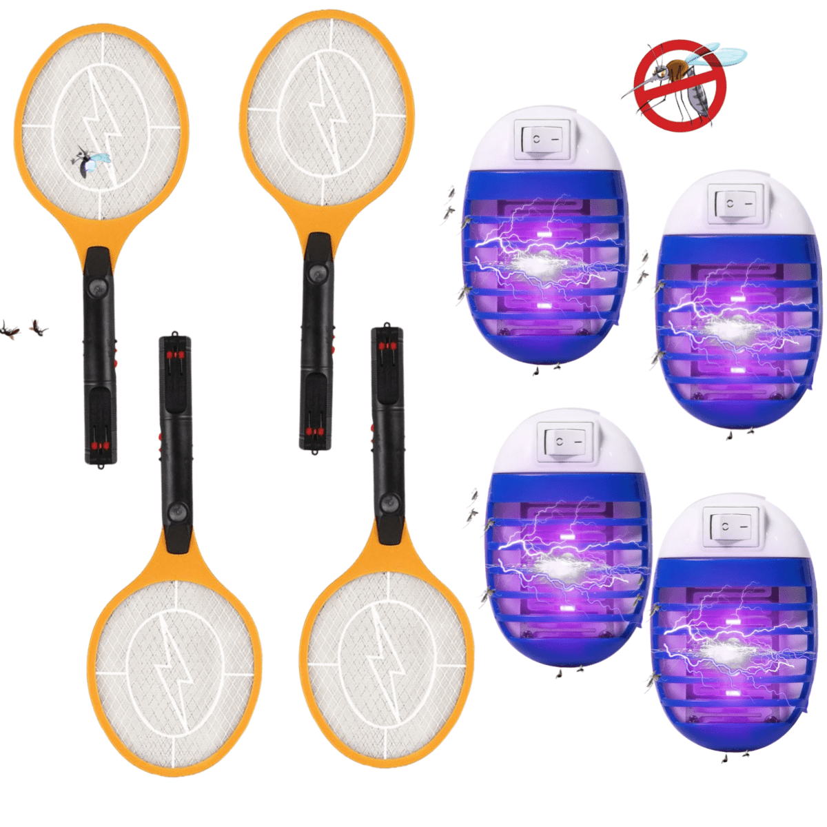 4 Pack Electric Bug Zapper&4 Pack Rechargeable Bug Zapper Tennis Racket