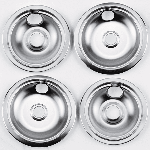 4-Pack Electric Stove Drip Pans, 2 x 6-Inch and 2 x 8-Inch, Chrome Plated Steel, Fits and Electric Ranges, Silver