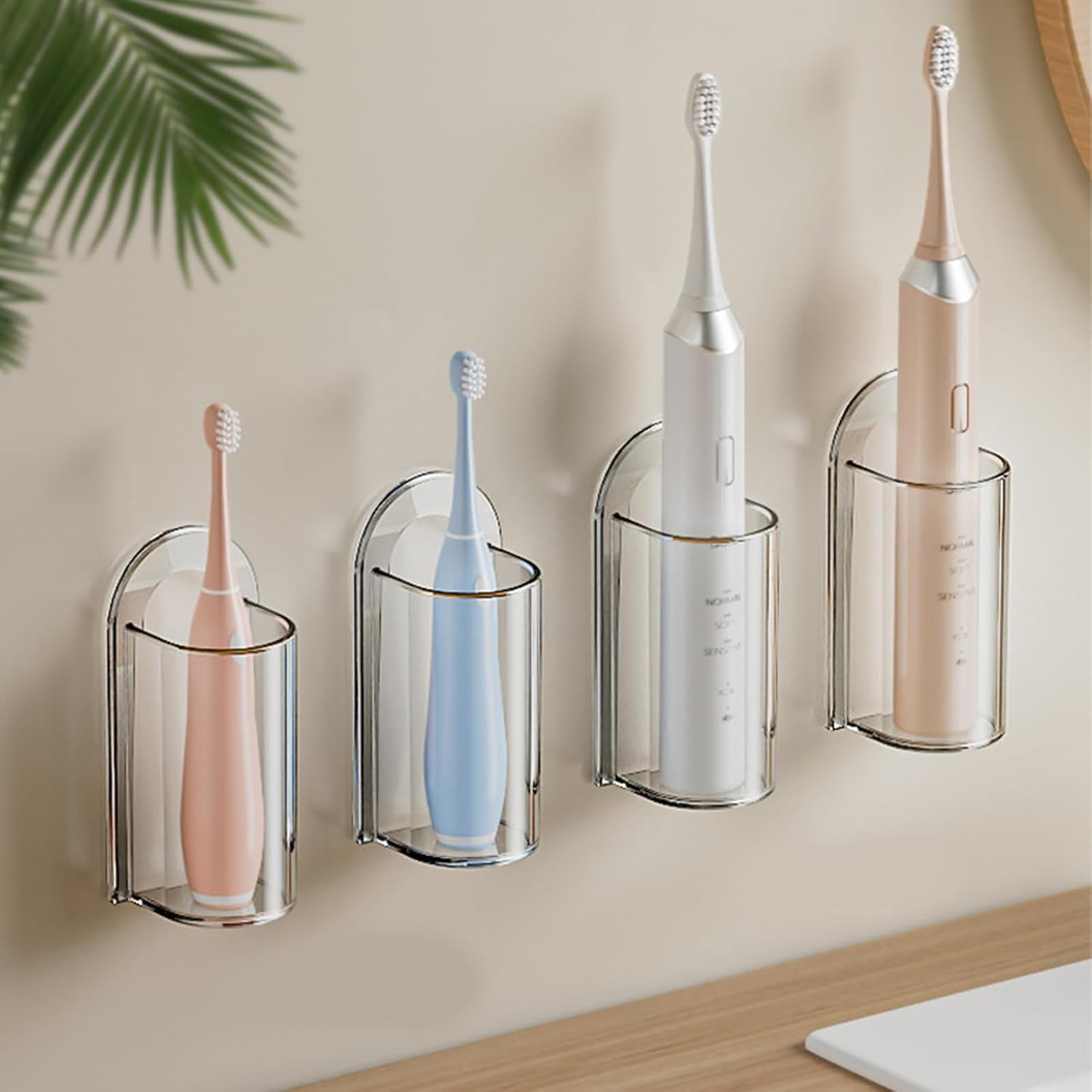 4 Pack Electric Toothbrush Holders for Bathroom, Wall Mounted Clear ...