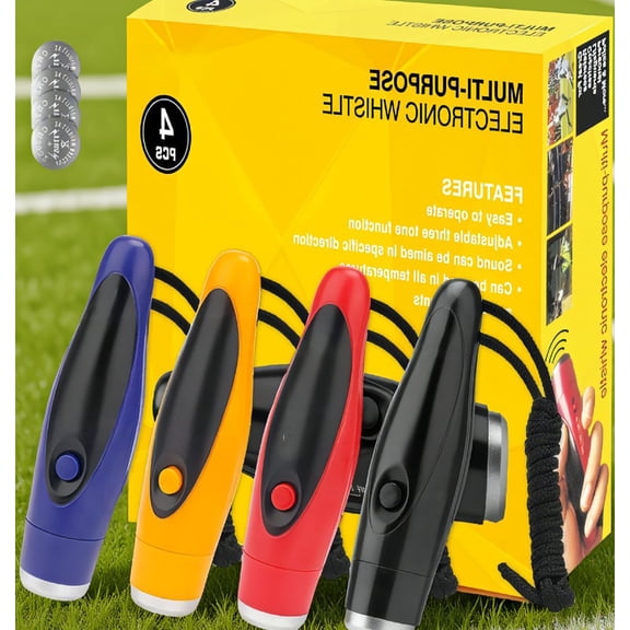 4 Pack Electronic with Lanyard, 3 Tone Handheld Electric for Coaches Referees Teachers, Black Yellow