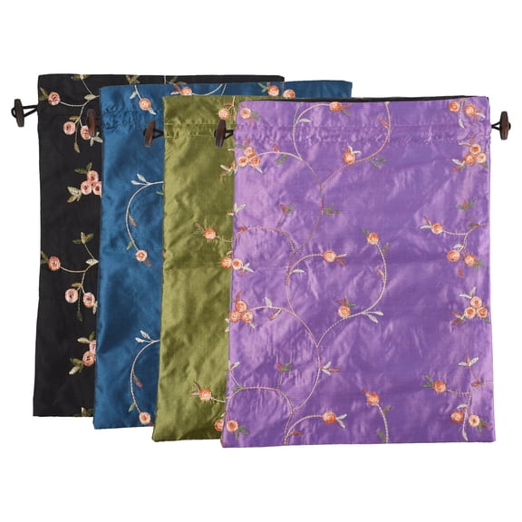 Hagao Shoe Bags, 4 Pack, Embroidered Silk Jacquard Drawstring Bags for Men Women Travel Use
