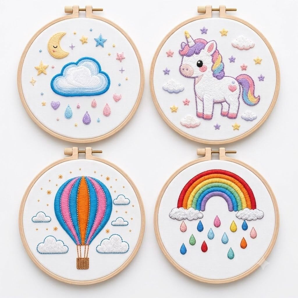 4-Pack Embroidery Kit for Beginners, Adults, and - Stamped - Kits with ...