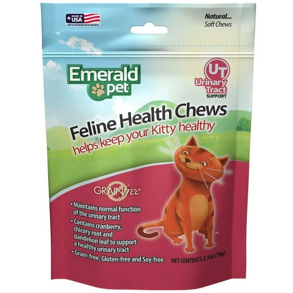 4 Pack Emerald Pet Feline Health Chews Urinary Tract Support [Cat Medications, Bulk Cat Supplies, Emerald Pet] 10 oz (4 x 2.5 oz)