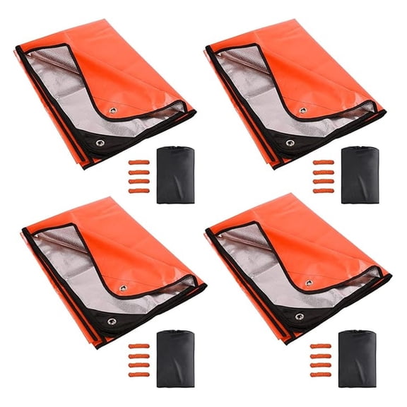 4 Pack Emergency Blankets, Waterproof Survival Thermal Tarp, Multipurpose Reflective Insulated All Weather Blankets for Camping Hiking, Orange