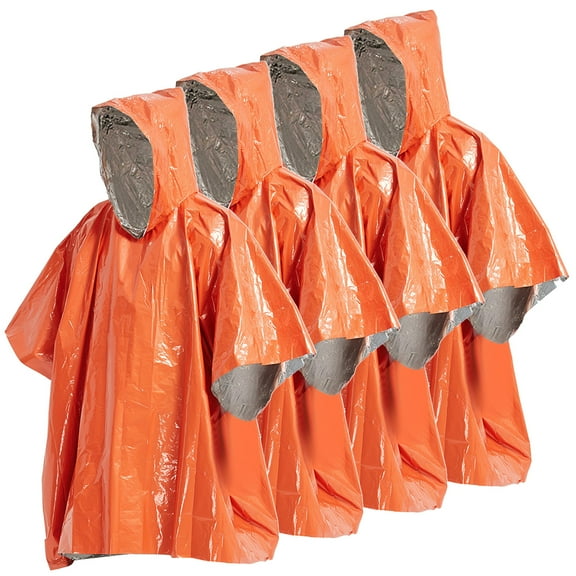 4-Pack Emergency Thermal Blanket Ponchos - Weatherproof Survival Gear for Camping