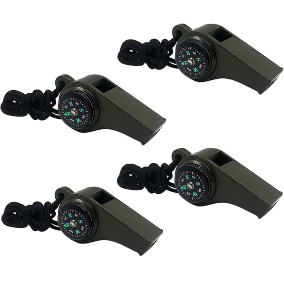 4 Pack Emergency Whistle, 3-in-1 Emergency Whistle with Compass and Thermometer, Loud Safety Whistle with Lanyard for Outdoor Hiking