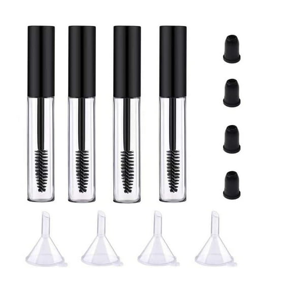 4 Pack Empty Mascara Tube with Eyelash Wand, Aruza 10ml Premium Eyelash Cream Container Bottle with Mini Funnels and Leak Stoppers for Applying Castor Oil and DIY Cosmetics (black)