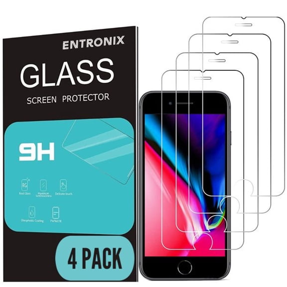 [4 Pack] Entronix Shield Protector for iPhone SE/iPhone8/7, 4.7 Inch Tempered Glass Screen Protector, Anti-Scratch, Anti-Fingerprint, Bubble Free