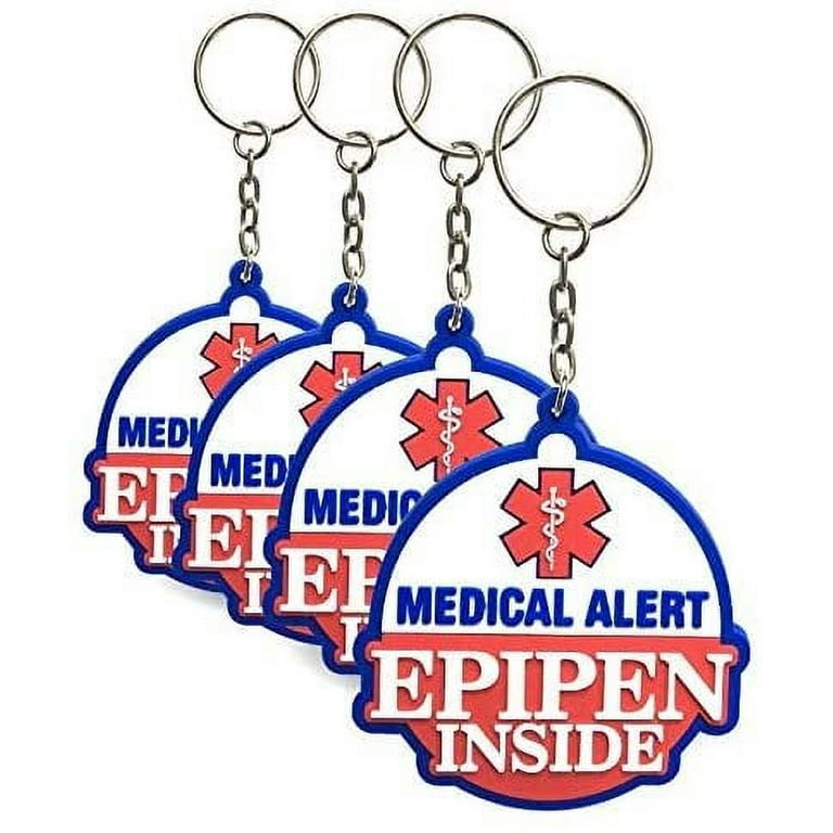 4 Pack Epipen Inside Rubber Bag Tags Keychains Allergy